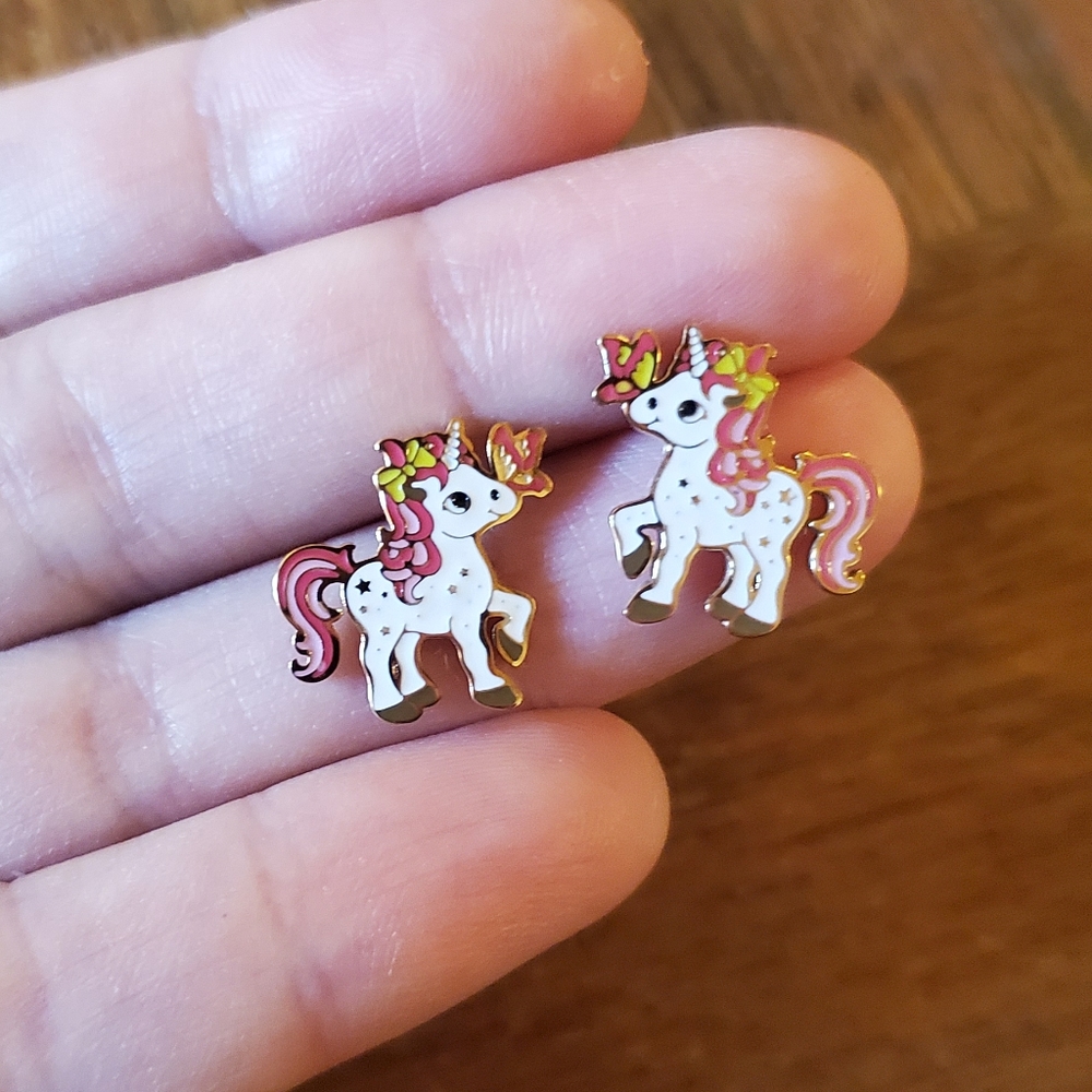 NWOT Gold Unicorn Butterfly Stud Earrings - Picture 4 of 4